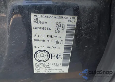 2015 Nissan Frontier Pro-4X/S/Sl/Sv from USA, damaged, VIN 1N6AD0EV3FN768125